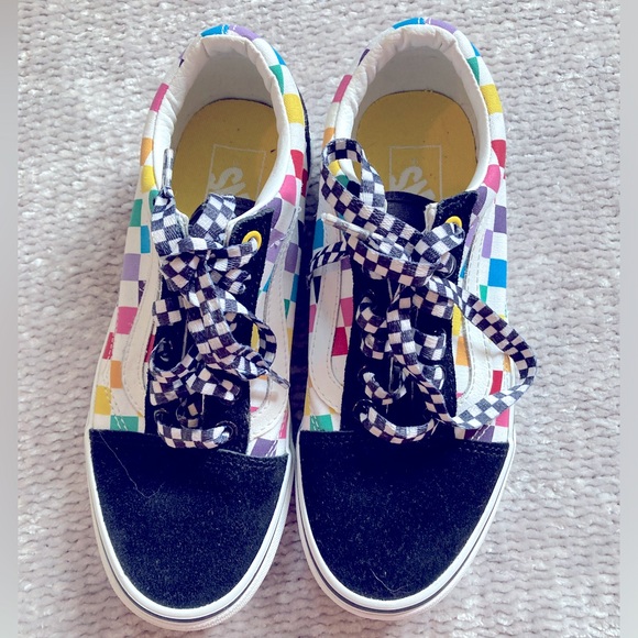 Vans Old Skool Rainbow Checkerboard Skate Sneakers Women's 6.5 Men’s 5 - Picture 9 of 11
